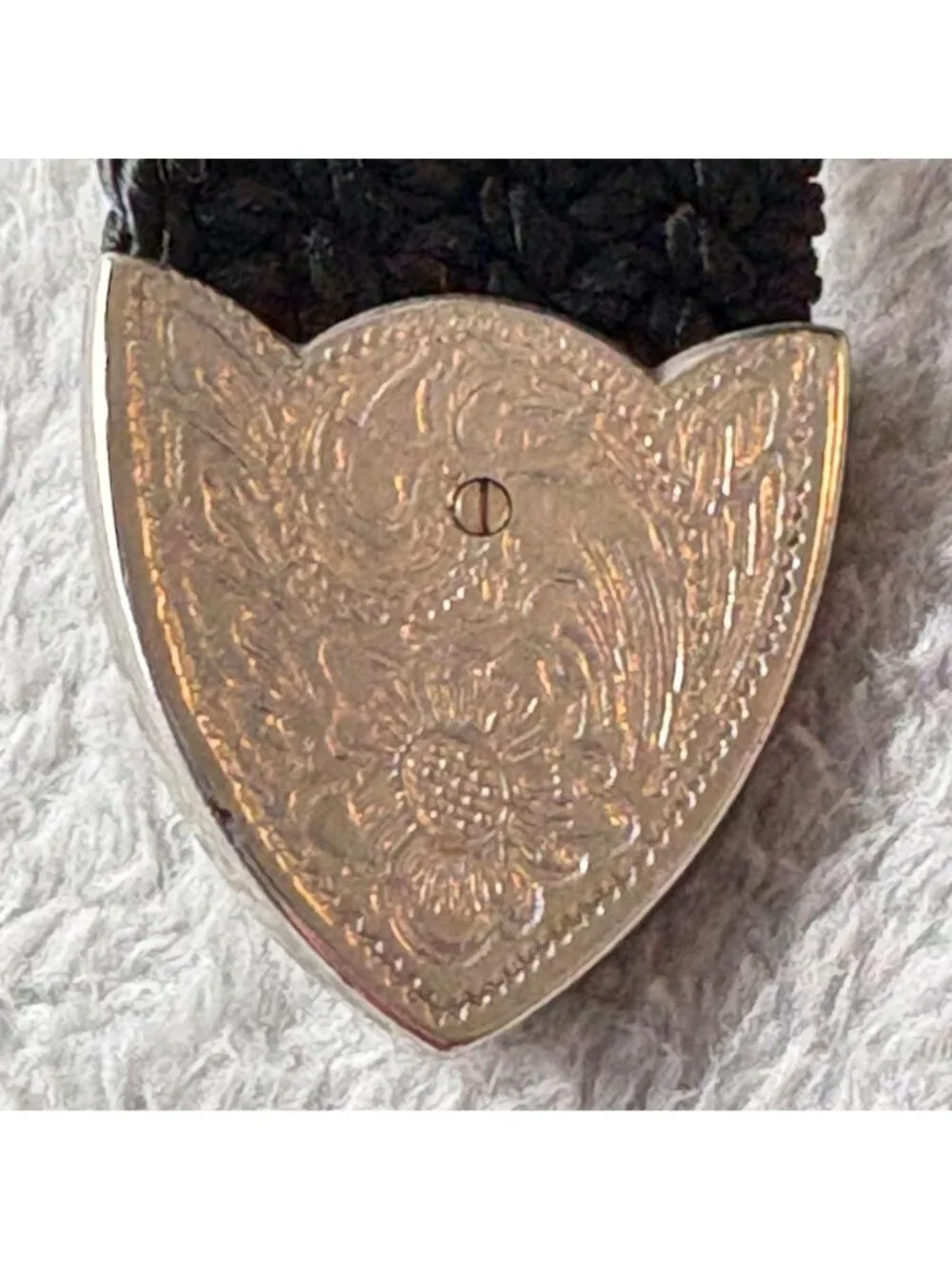 Handcrafted Black Braided Belt Silver Buckle Floral Engraving 1.5